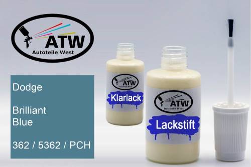 Dodge, Brilliant Blue, 362 / 5362 / PCH: 20ml Lackstift + 20ml Klarlack - Set, von ATW Autoteile West.